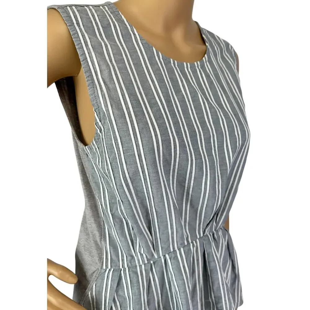 2/$30 J. Crew Chambray Cinched Striped Cotton Tank Top Blue Gray C1930 Size M